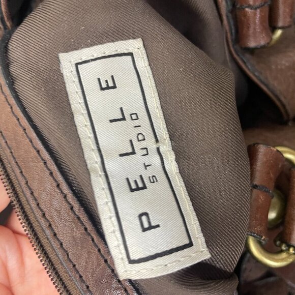 Pelle Studio Brown Leather Vintage Boho Shoulder Tote Bag 15" x 11" - Picture 6 of 6